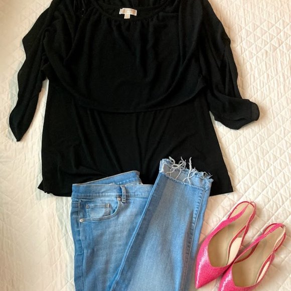 Michael Kors Plus Size Black Crepe Dress Top - Picture 4 of 10